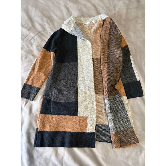 Rafaella Colorblock Patchwork Longline Cardigan Sweater Brown Black Grey Medium - Picture 2 of 6